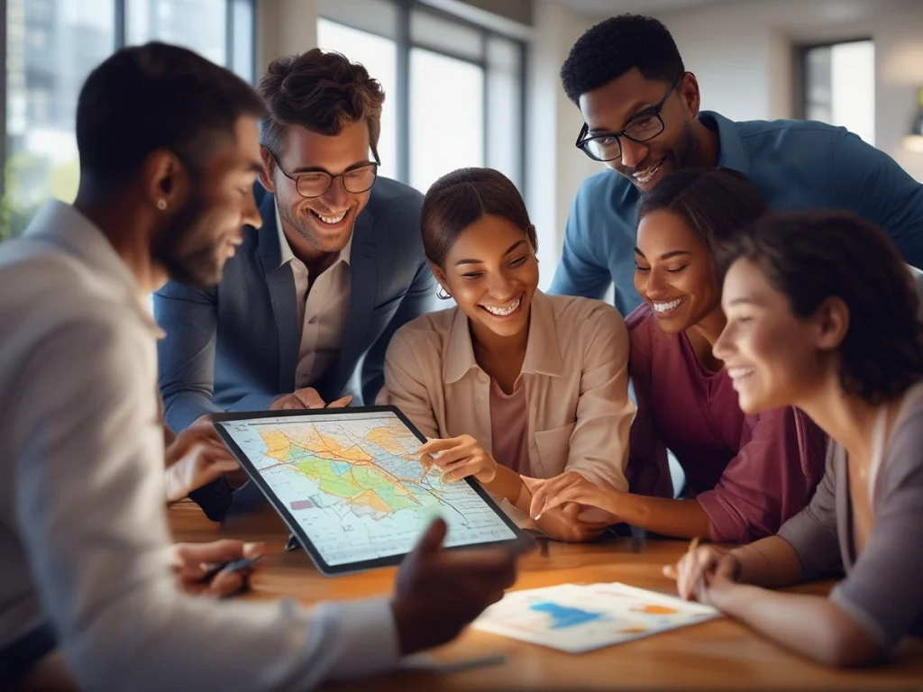 A diverse group of investors explores a glowing holographic interface displaying "Tax Lien Certificates 2025," representing a secure and profitable investment strategy.