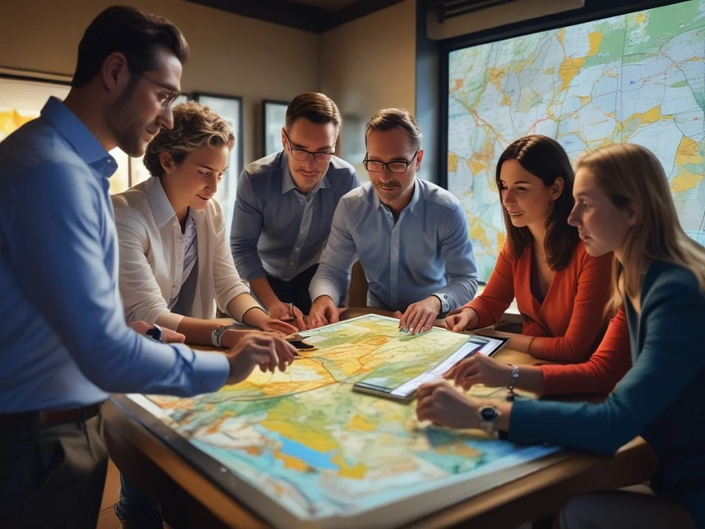 A person's hand holding a tablet displaying a digital map for tax lien investing research at an online county auction.